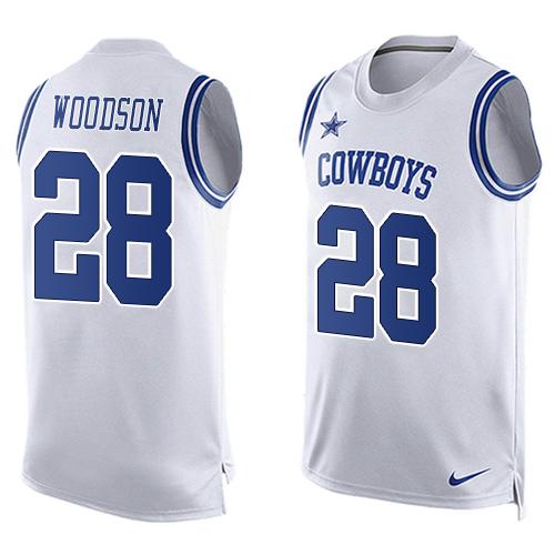 Nike Cowboys #28 Darren Woodson White Men's Stitched NFL Limited Tank Top Jersey - Click Image to Close